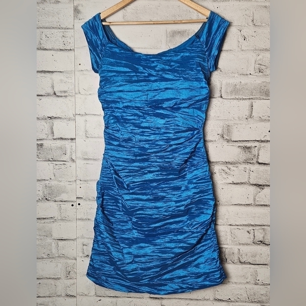 Alex Evenings Blue Ruched Sheath Cocktail Dress Size 12